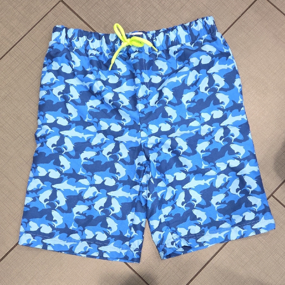 Kids Blue Shark Print Swim Trunks